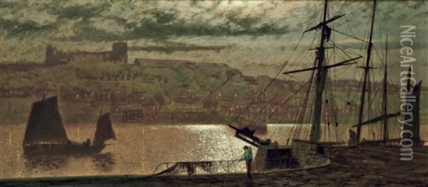 Whitby By Night Oil Painting - John Atkinson Grimshaw