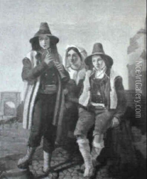 Three Peasants Oil Painting - Antonio Zona