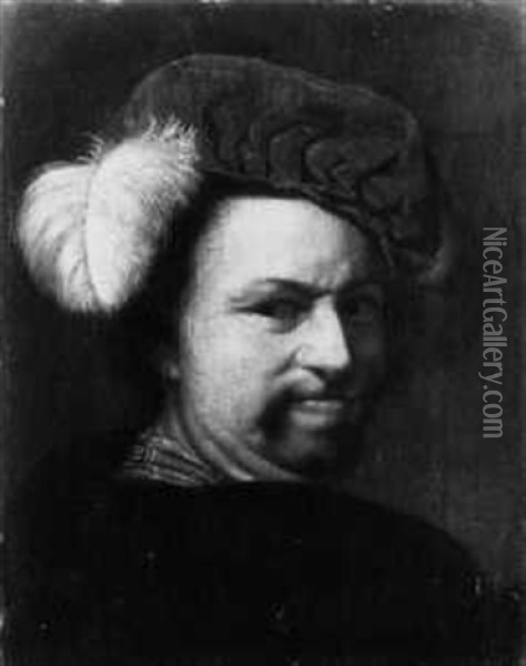 Ein Bartiger Mann Mit Federbesetztem Barett Und Ohrring Oil Painting -  Rembrandt van Rijn