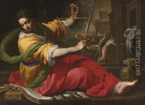 Allegory Of Justice Oil Painting - Bernardino Mei