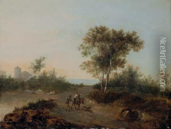 An Italianate Landscape With Travelers On A Path Oil Painting - Jan Gabrielsz. Sonje
