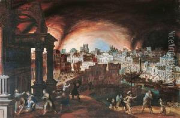 Das Brennendetroja Oil Painting - Hendrick van Cleve