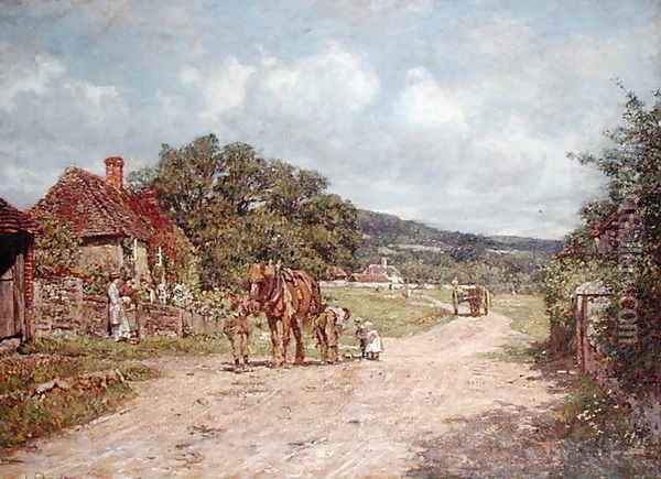 A Village Scene Oil Painting - James Charles