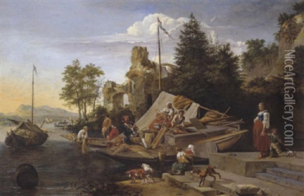 Fluslandschaft Mit Korbflechtern Oil Painting - Robert Griffier