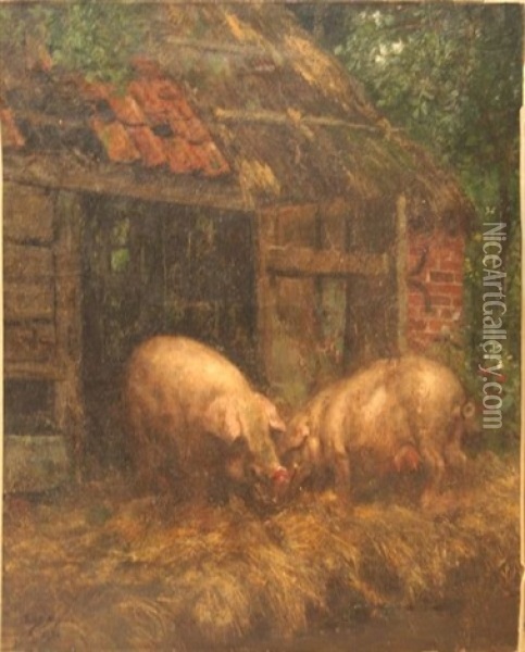 Les Cochons Oil Painting - Jacques Madyol