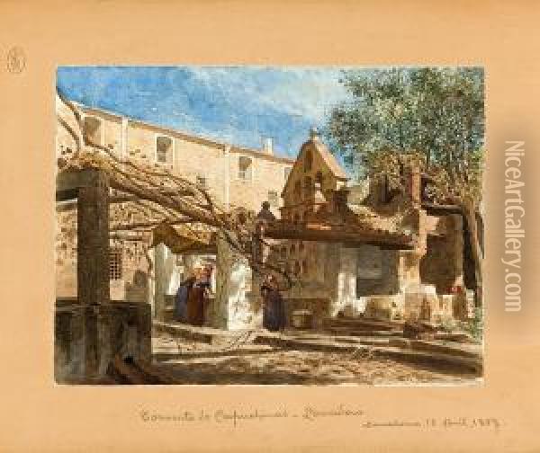 El Lavadero Del Convento De Capuchinas De Barcelona Oil Painting - Francisco Soler Rovirosa
