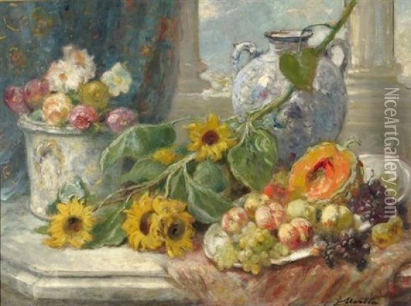 Nature Morte Aux Fleurs Et Fruits D'automne Oil Painting - Jacques Martin