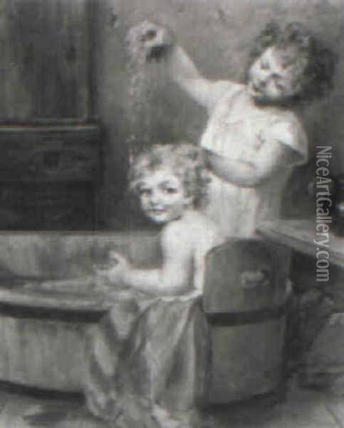Kinder Bei Der Wasche Oil Painting - Georg Roessler