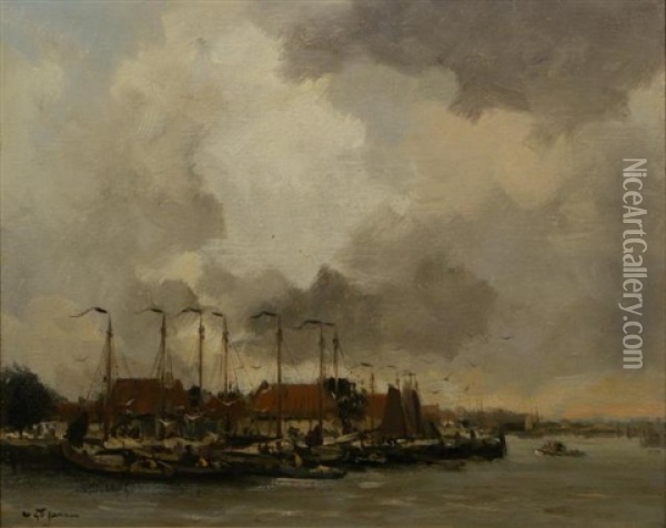 Harbour Scape Oil Painting - Willem George Frederik Jansen