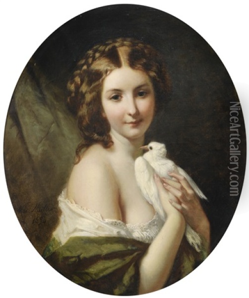 Young Lady With A Dove Oil Painting - Karl Friedrich Johann von Mueller