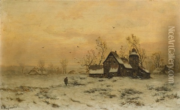 Winter At The Countryside Oil Painting - Friedrich Josef Nicolai Heydendahl