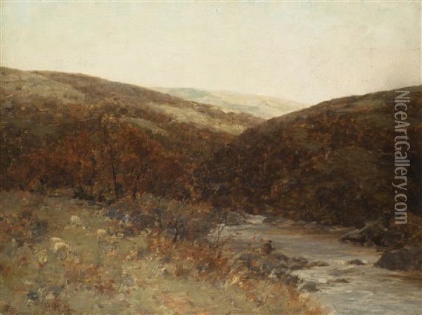 Landschaft Mit Fischer Oil Painting - Alexander Kellock Brown