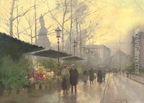 A Parisian flower market Oil Painting - Edouard Leon Cortes