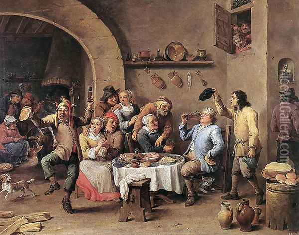 Twelfth-night (The King Drinks) 1634-40 Oil Painting - David The Younger Teniers