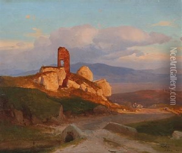 Italian Landscape With Ruins Oil Painting - Frederik Niels Martin Rohde