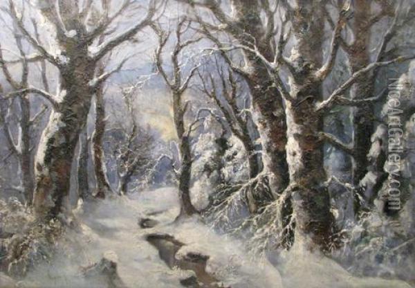 Winter In The Forest Oil Painting - Antal Neogrady