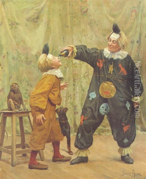 At The Circus Oil Painting - Paul-Charles Chocarne-Moreau