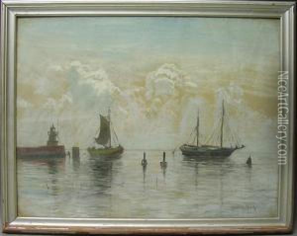 Boote Am Leuchtturm Oil Painting - Henry Raschen