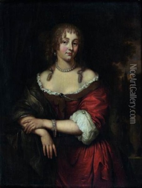 Portrait De Jeune Femme Devant Un Parc Oil Painting - Constantyn Netscher