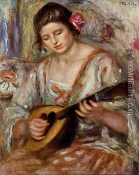 Girl with a Mandolin Oil Painting - Pierre Auguste Renoir
