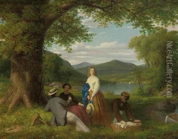 Picnic Above The Hudson (picnic By The Lake) Oil Painting - Thomas Prichard Rossiter