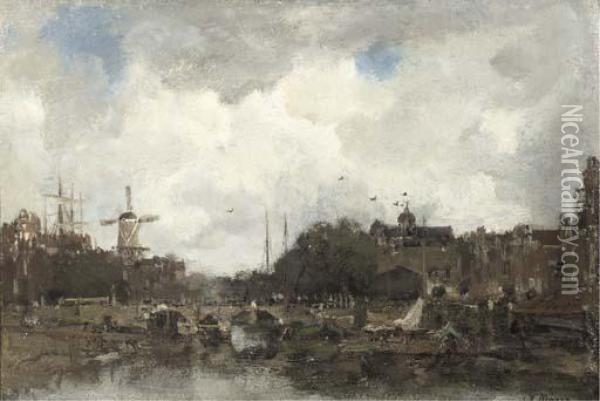 A Dutch City In Summer Oil Painting - Jacob Henricus Maris