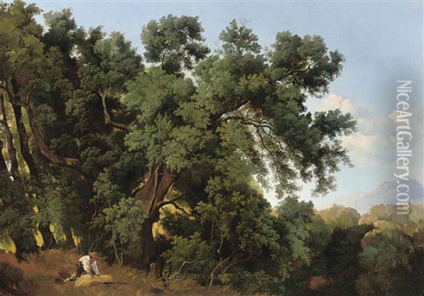 Harvesting In An Italianate Landscape Oil Painting - Gustaf Wilhelm Palm