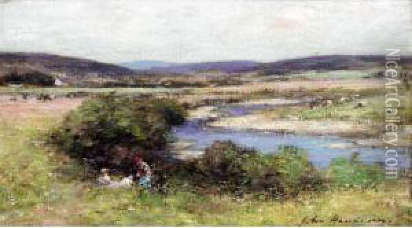 A Picnic Beside The River Oil Painting - John Henderson