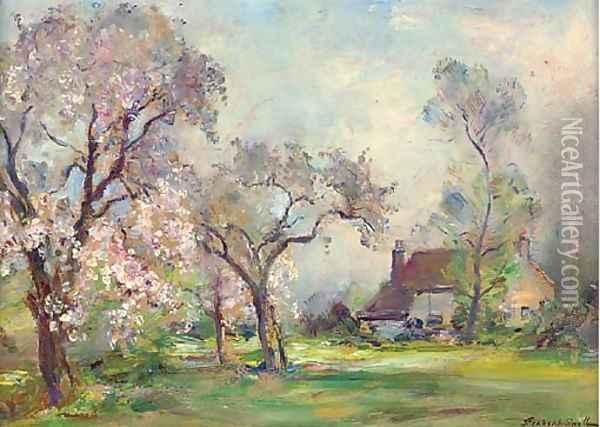 The orchard in Blossom Oil Painting - James Herbert Snell