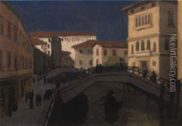 Canal A Venise Oil Painting - Jules Leon Flandrin