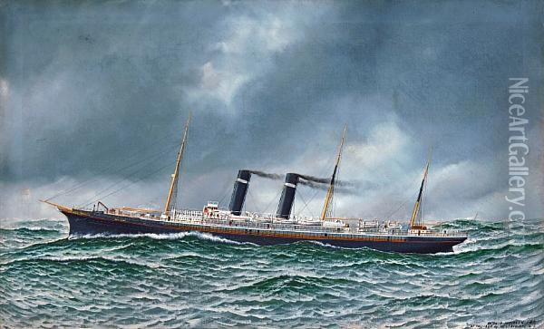 The Liner New York (formerly City Of New York)in A North Atlantic Swell Oil Painting - Antonio Nicolo Gasparo Jacobsen