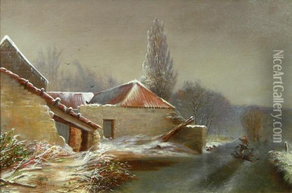 A Winter Landscape With Skaters Oil Painting - William Geddes