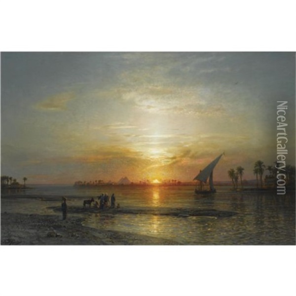Twilight On The Nile Oil Painting - Ernest Karl Eugen Koerner