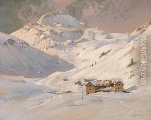 Seekar House And Mount Seekarspitze Oil Painting - Georg Janny