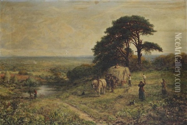 Landscape With Figures Near A Haycart Oil Painting - George William Mote