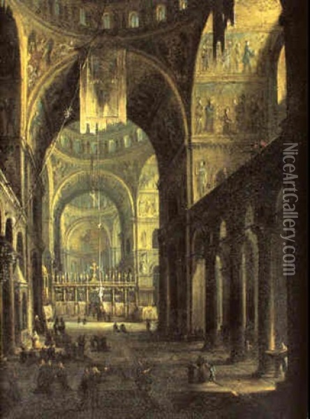Interieur De La Basilique Saint-marc Oil Painting - Giacomo Guardi