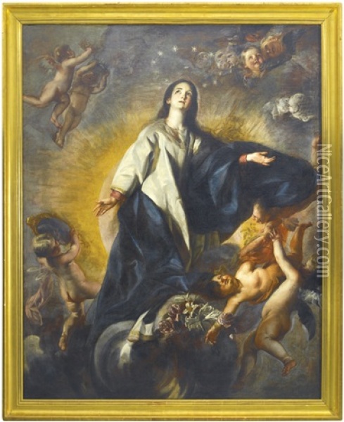 The Assumption Of The Virgin Oil Painting - Juan Martin Cabezalero