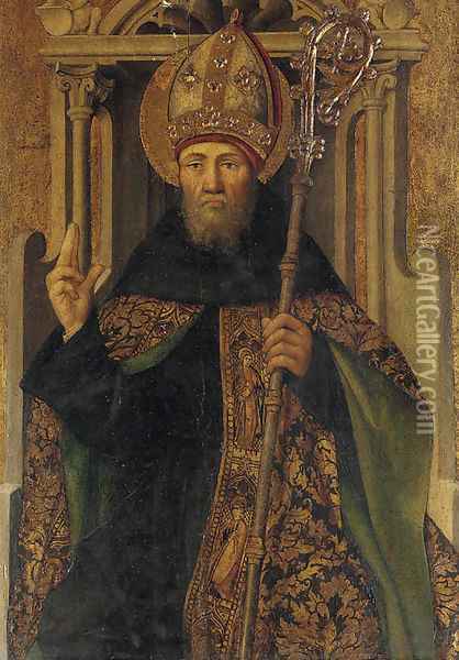 A bishop saint, half-length Oil Painting - Spanish School