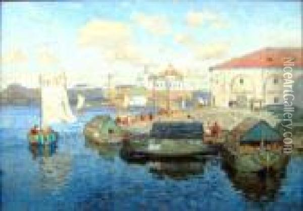 Harbour Scene Oil Painting - Konstantin Ivanovich Gorbatov