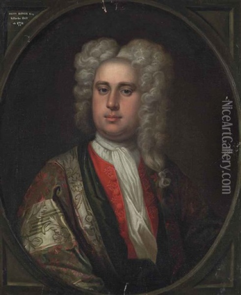 Portrait Of A Gentleman, Traditionally Identified As Henry Bower (1700-1770), Half-length, In An Embroidered Coat And Red Waistcoat Oil Painting - Thomas Hudson