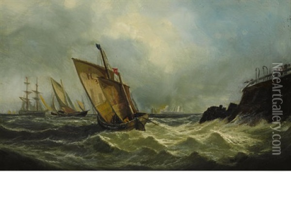 Shipping In Rough Seas Oil Painting - William Henry Williamson