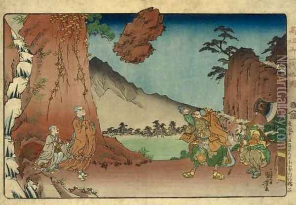 Doctrinal Discussion-Rock at Mount Komuro, May 1274 Oil Painting - Utagawa Kuniyoshi
