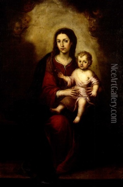 The Virgin Of The Rosary And Child (bartolome Esteban Murillo Or Follower) Oil Painting - Bartolome Esteban Murillo