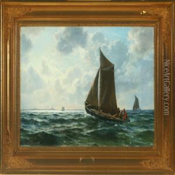 Seascape With Sailingships In The Background City Oil Painting - Lauritz B. Holst