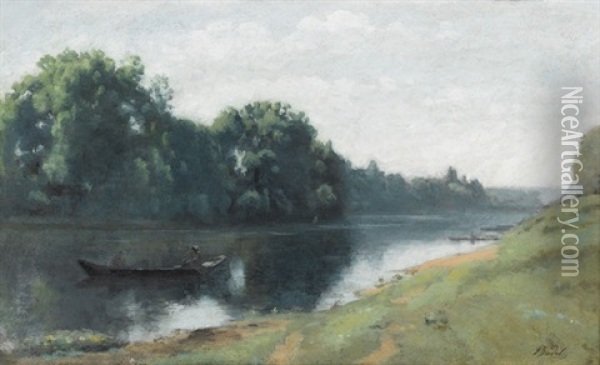 Flussuferpartie Mit Ruderboot Oil Painting - Jules Louis Badel
