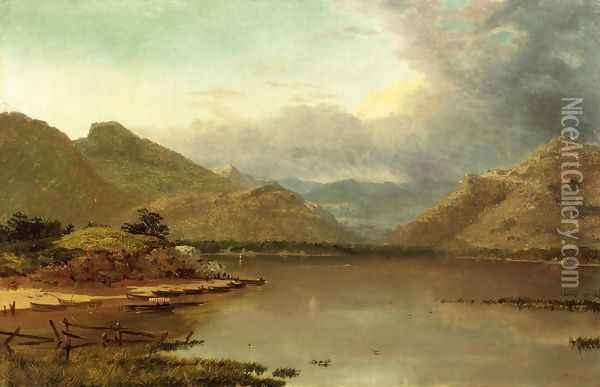 Lake with Boaters Oil Painting - John Frederick Kensett