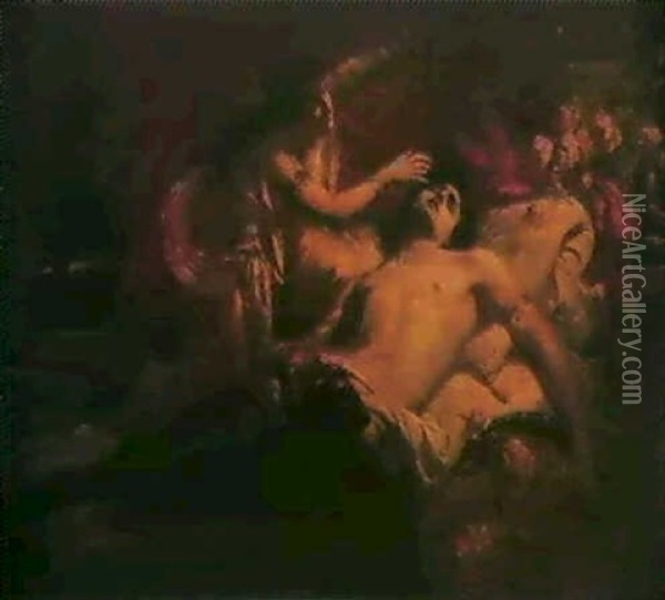 Selene Visiting The Sleeping Endymion Oil Painting - Ernst Nowak