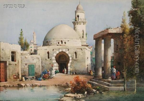 Figures By A Mosque Oil Painting - Noel Harry Leaver