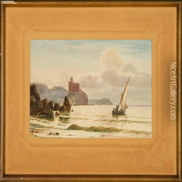 Italian Coastal Scenery Oil Painting - Christian Vigilius Blache