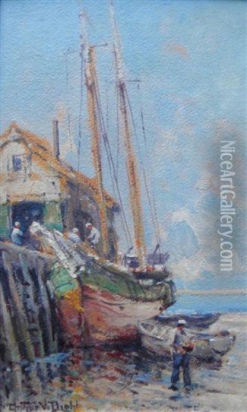 Fishermen By Pier Oil Painting - Arthur Vidal Diehl